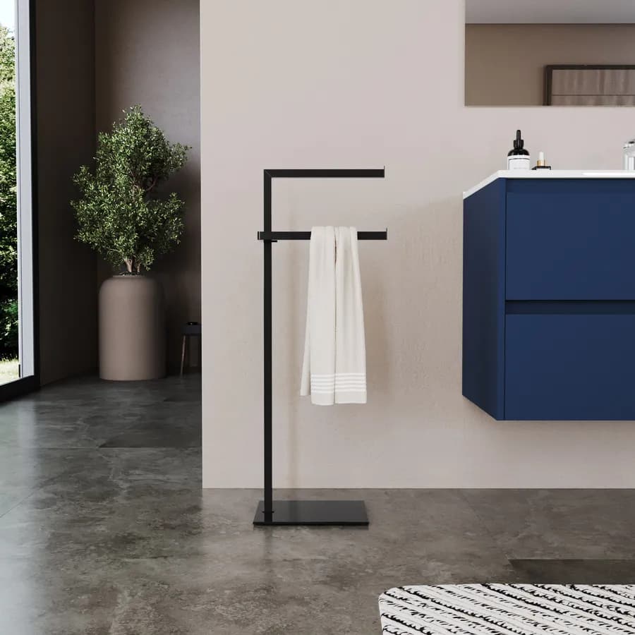 Piantana portasciugamani nero con base in vetro - Naya