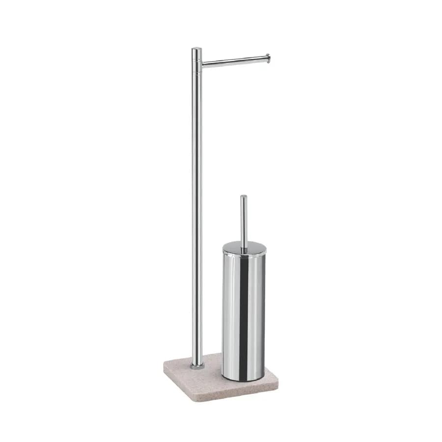 Piantana portarotolo e portascopino Gedy in acciaio cromato con base beige - Artù