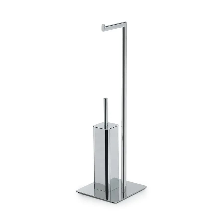 Piantana portarotolo e portascopino in acciaio inox cromo - Felix di Gedy