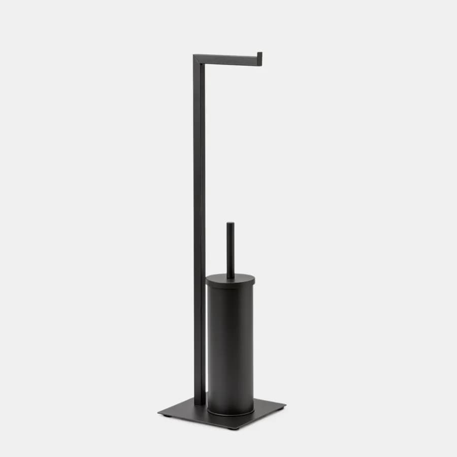 Piantana portarotolo e portascopino in acciaio inox nero satinato - Clover