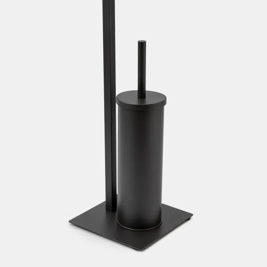 Piantana portarotolo e portascopino in acciaio inox nero satinato - Clover