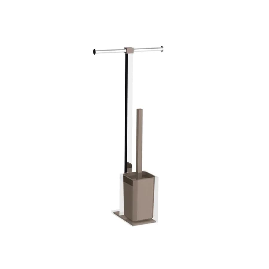 Piantana portarotolo in acciaio inox e portascopino tortora e trasparente - Rainbow di Gedy