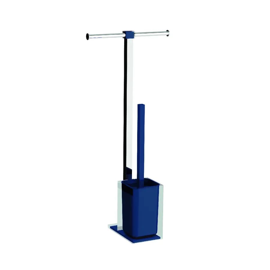 Piantana portarotolo in acciaio inox e portascopino blu e trasparente - Rainbow di Gedy