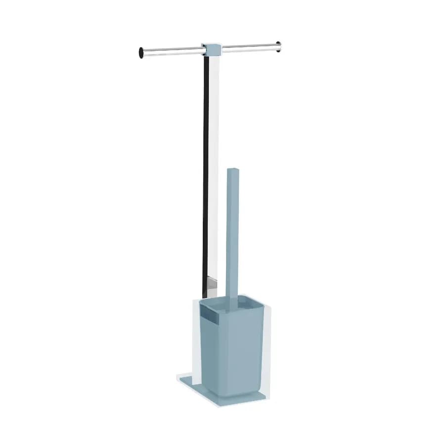 Piantana portarotolo in acciaio inox e portascopino celeste e trasparente - Rainbow di Gedy