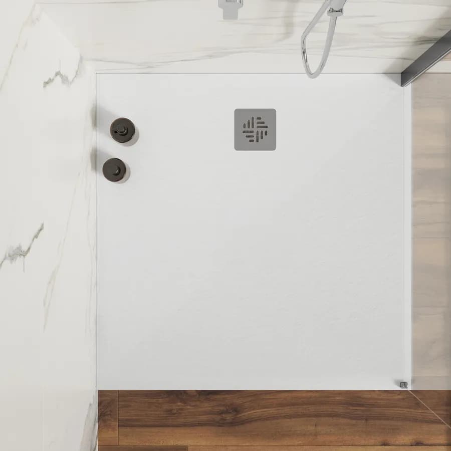 Piatto doccia 100 x 100 cm effetto pietra riducibile bianco - Nalos