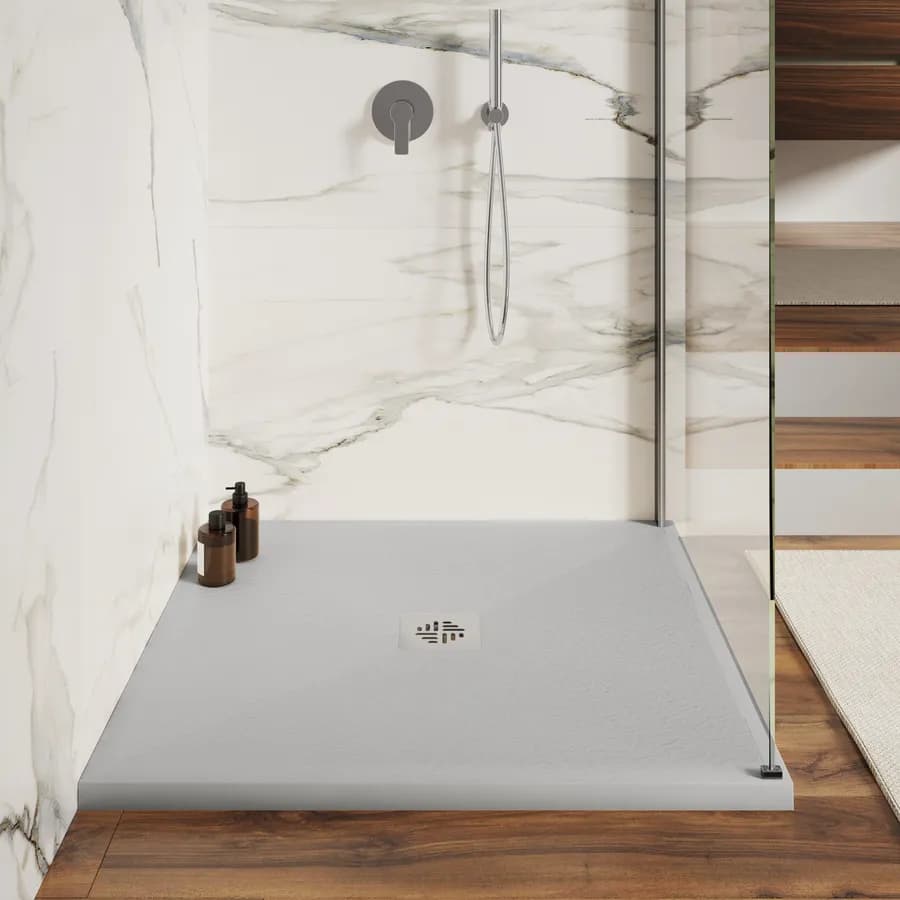 Piatto doccia 100 x 100 cm effetto pietra riducibile grigio - Nalos