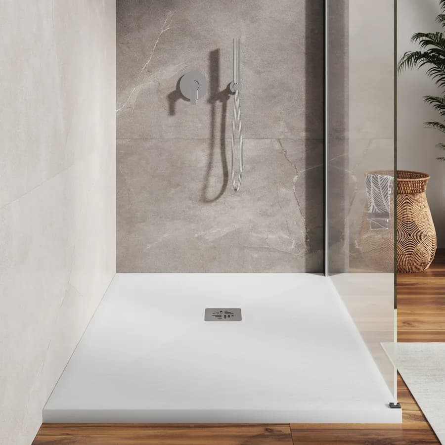 Piatto doccia 100 X 110 cm effetto pietra riducibile bianco - Nalos