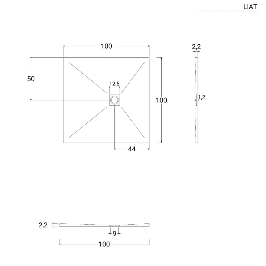 Piatto doccia 100x100 cm antracite effetto pietra riducibile - Liat