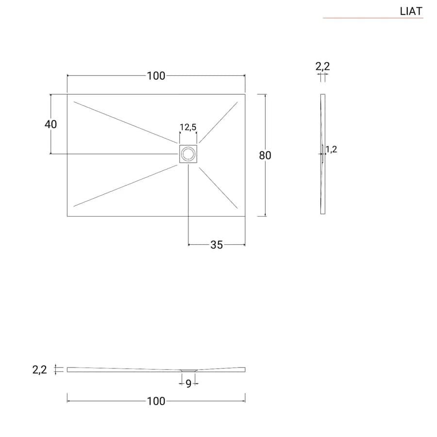Piatto doccia 100x80 cm bianco effetto pietra riducibile - Liat