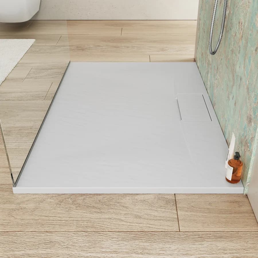 Piatto doccia 100x80 cm in resina effetto pietra ardesia bianco - Kalf Plus