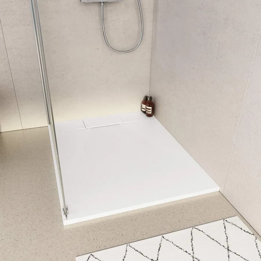 Piatto doccia 100x80 in resina effetto pietra ardesia bianco - Kalf