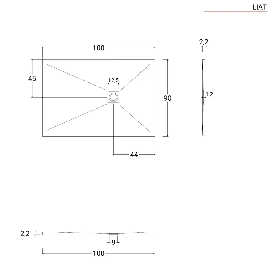 Piatto doccia 100x90 cm bianco effetto pietra riducibile - Liat