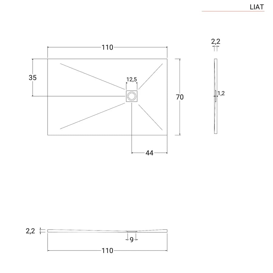 Piatto doccia 110x70 cm antracite effetto pietra riducibile - Liat