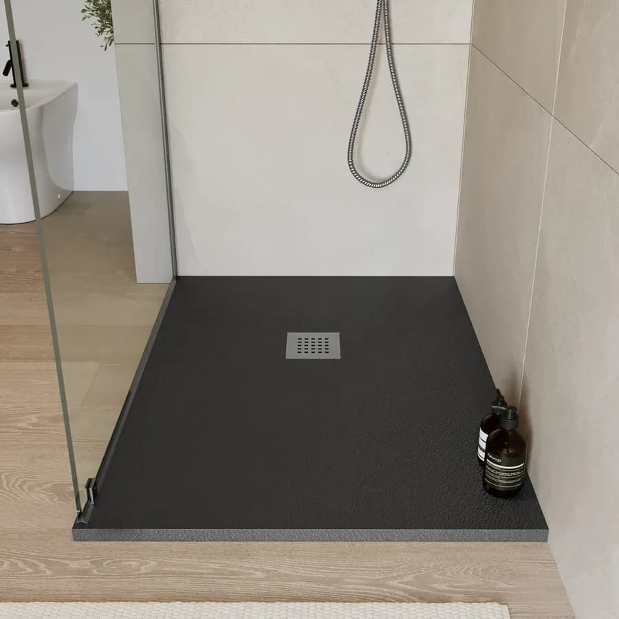 Piatto doccia 110x90 cm antracite effetto pietra riducibile - Liat