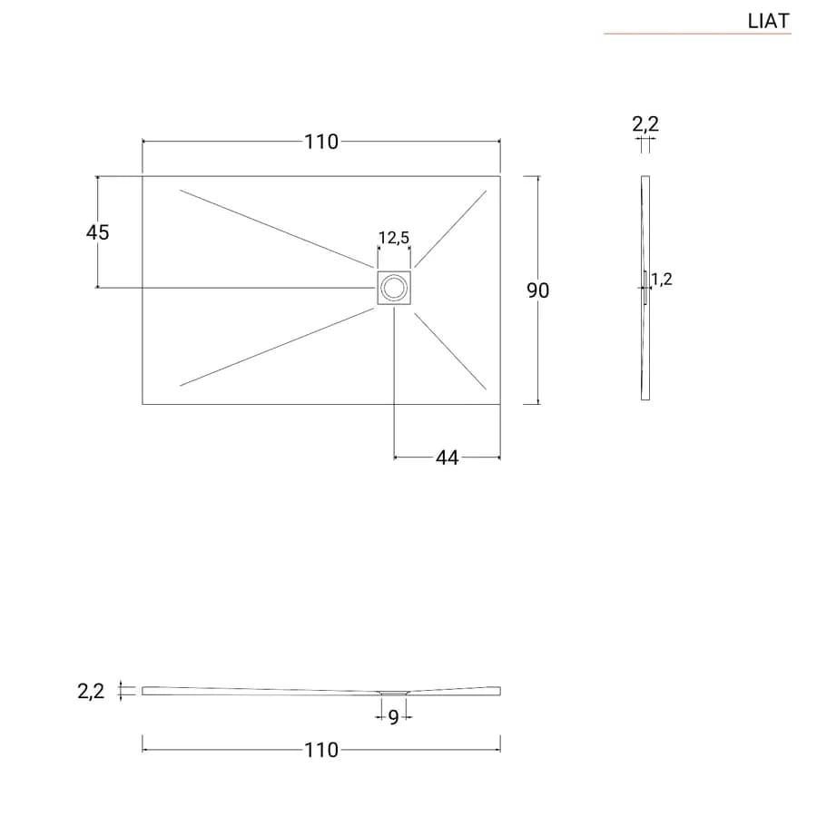 Piatto doccia 110x90 cm grigio effetto pietra riducibile - Liat