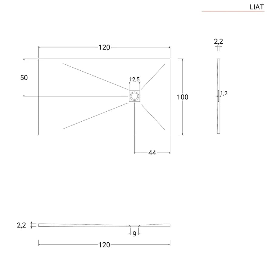 Piatto doccia 120x100 cm grigio effetto pietra riducibile - Liat