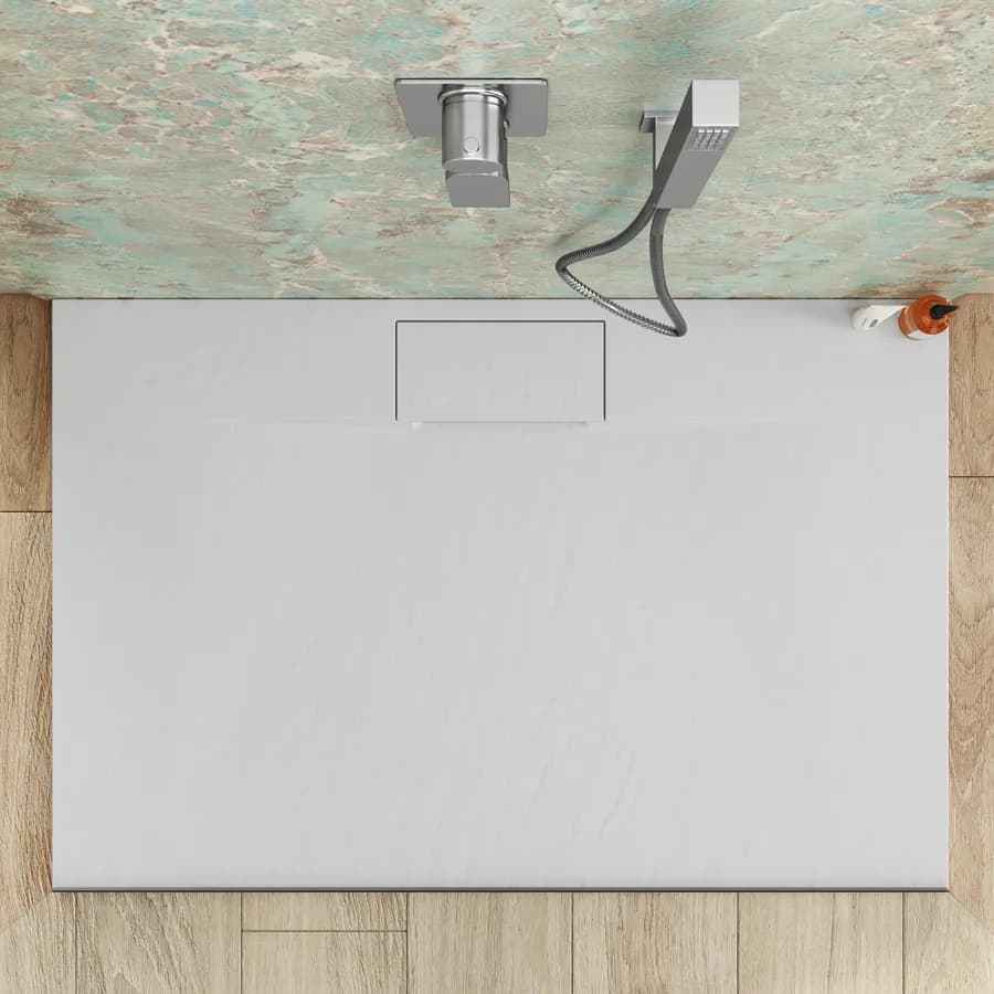 Piatto doccia 120x80 cm in resina effetto pietra ardesia bianco - Kalf Plus