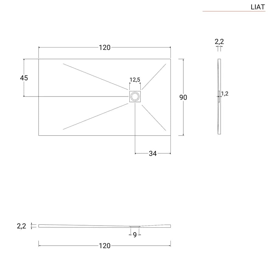 Piatto doccia 120x90 cm grigio effetto pietra riducibile - Liat