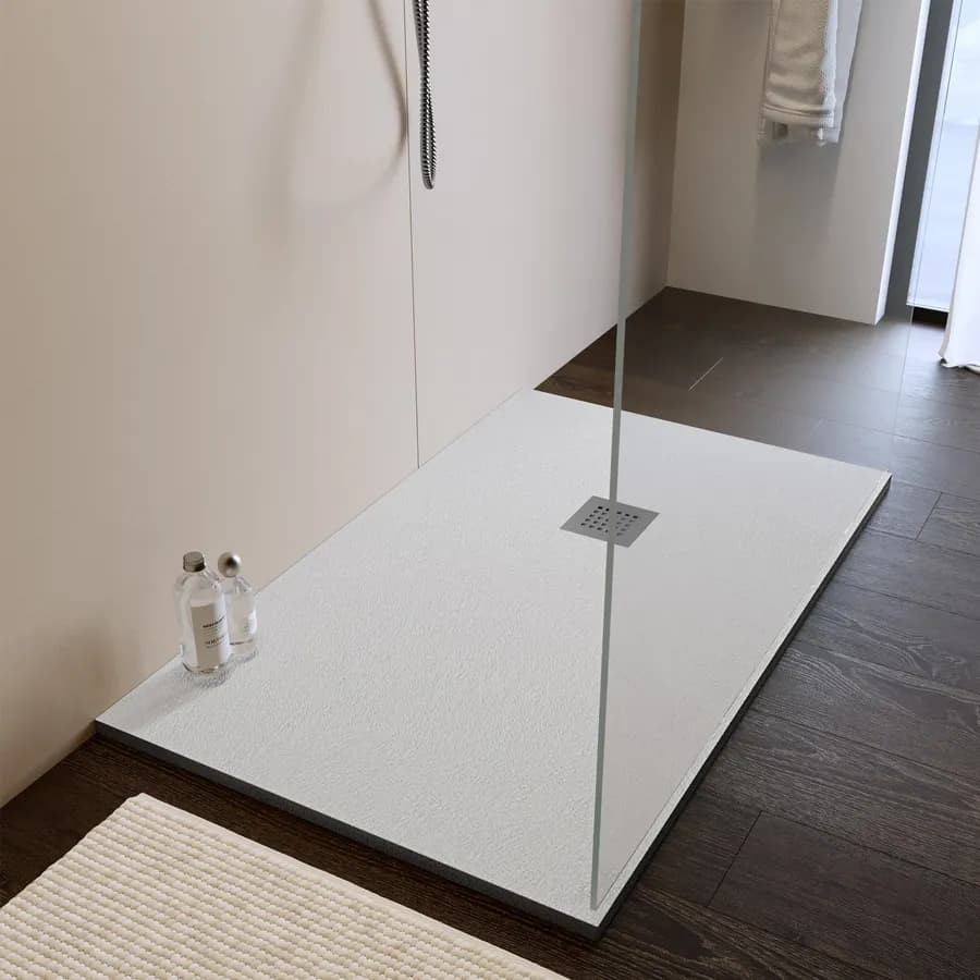Piatto doccia 130x70 cm bianco effetto pietra riducibile - Liat