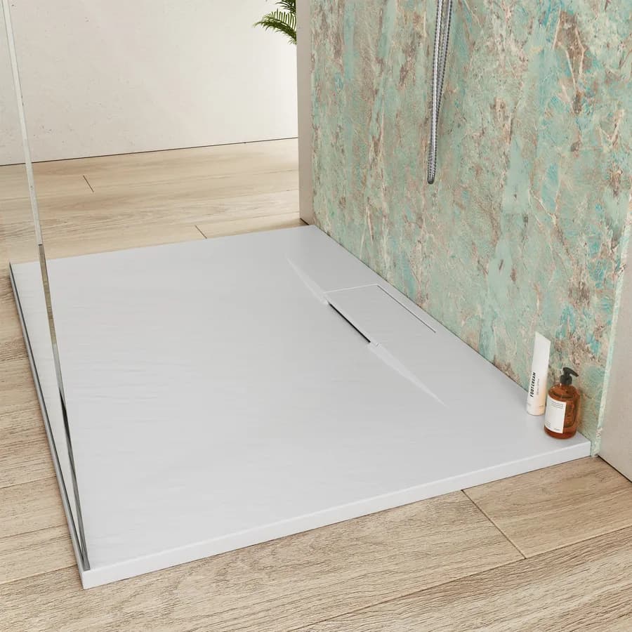 Piatto doccia 140x80 cm in resina effetto pietra ardesia bianco - Kalf Plus