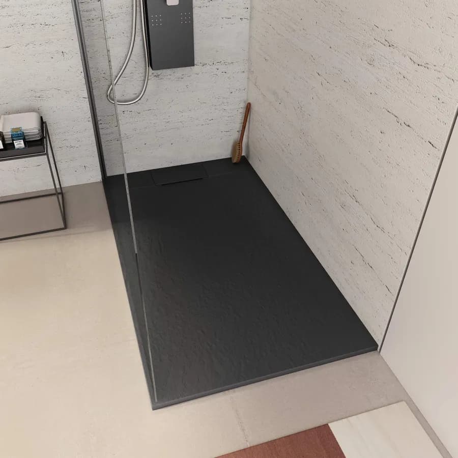 Piatto doccia 140x80 in resina effetto pietra ardesia nero - Kalf