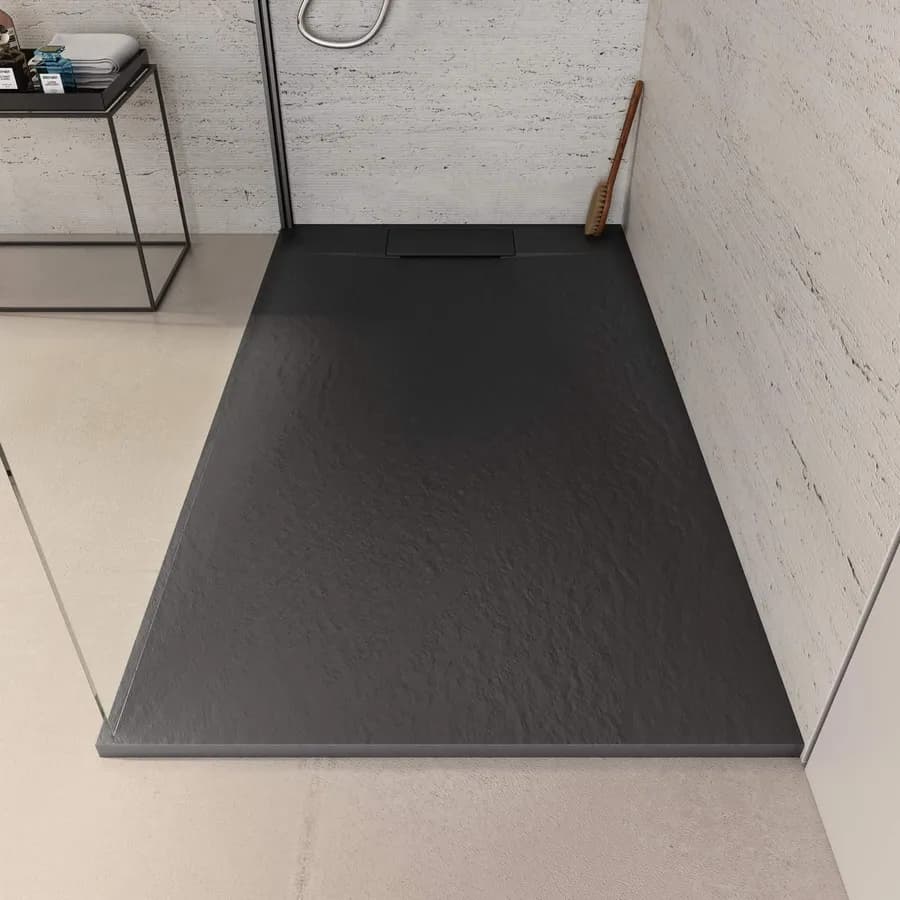 Piatto doccia 140x80 in resina effetto pietra ardesia nero - Kalf