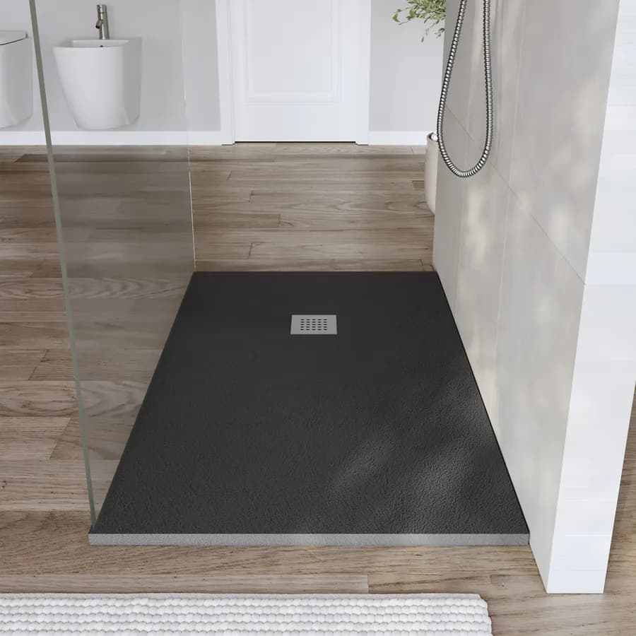 Piatto doccia 140x90 cm antracite effetto pietra riducibile - Liat
