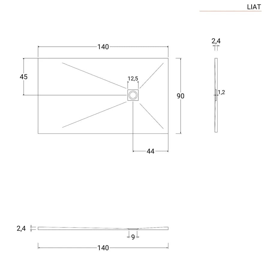 Piatto doccia 140x90 cm grigio effetto pietra riducibile - Liat