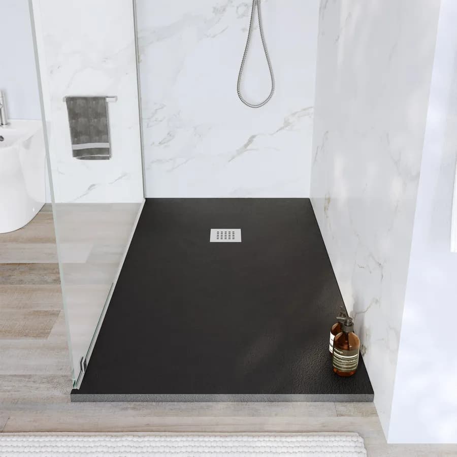 Piatto doccia 150x80 cm antracite effetto pietra riducibile - Liat