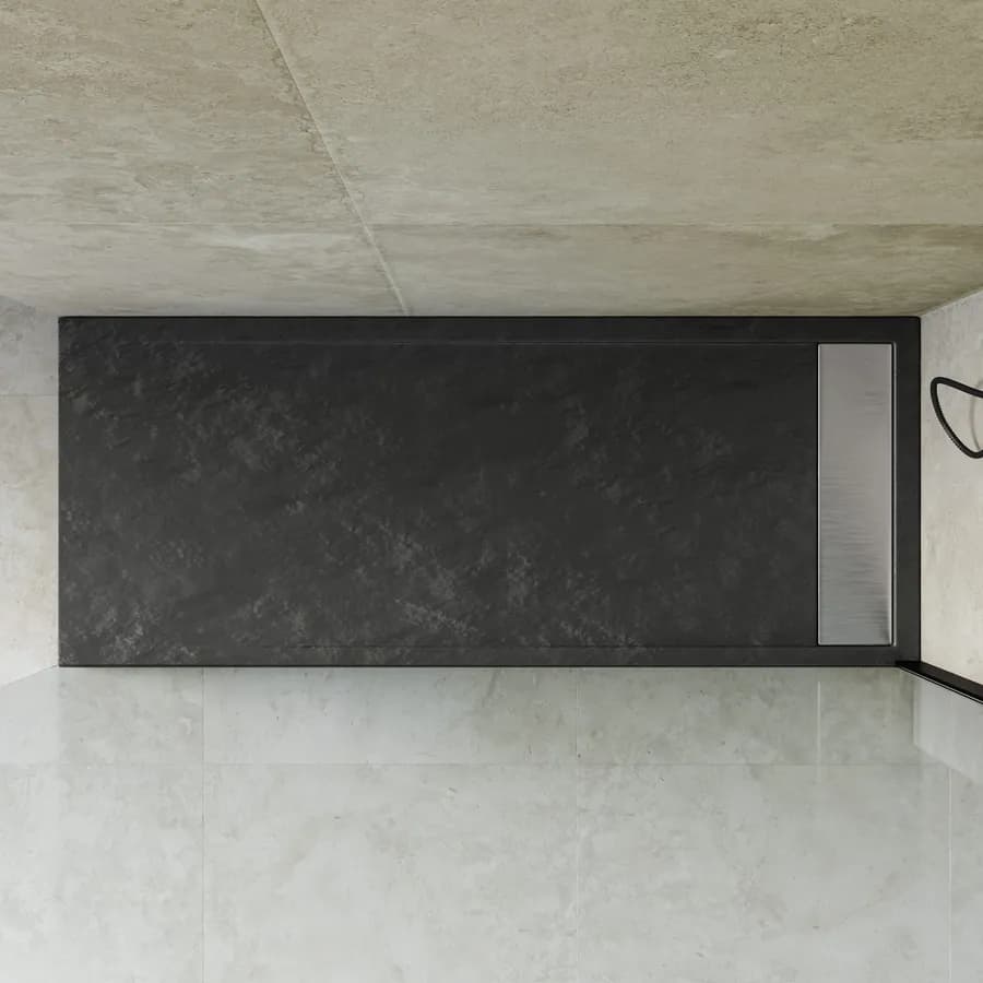 Piatto doccia 160x70 cm in acrilico effetto pietra antracite con canalina in acciaio - Denb
