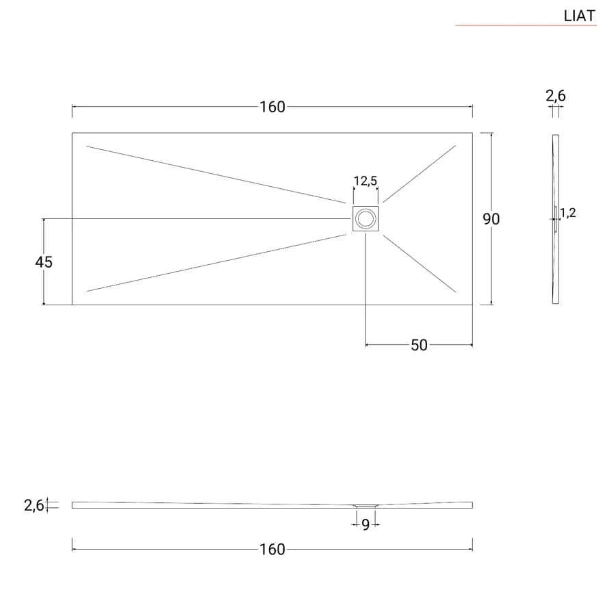 Piatto doccia 160x90 cm grigio effetto pietra riducibile - Liat
