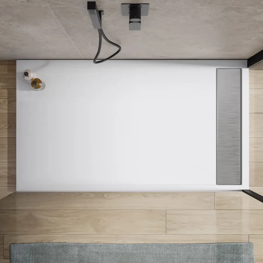 Piatto doccia 160x90 cm in acrilico bianco con canalina in acciaio - Denb