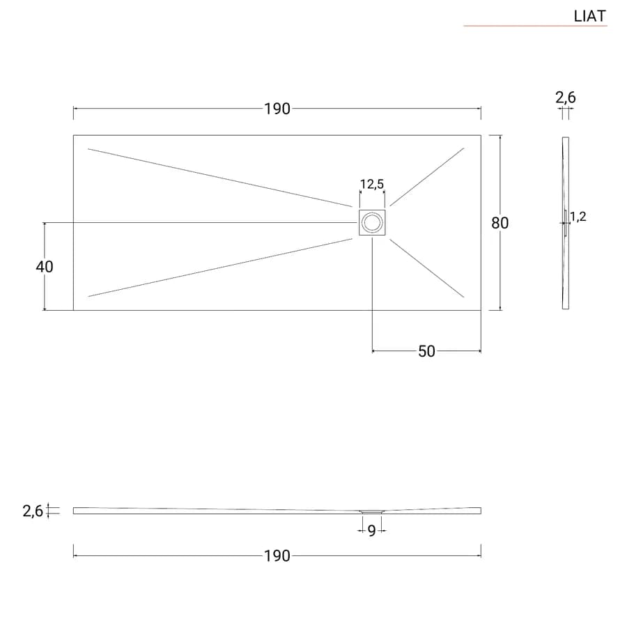 Piatto doccia 190x80 cm bianco effetto pietra riducibile - Liat