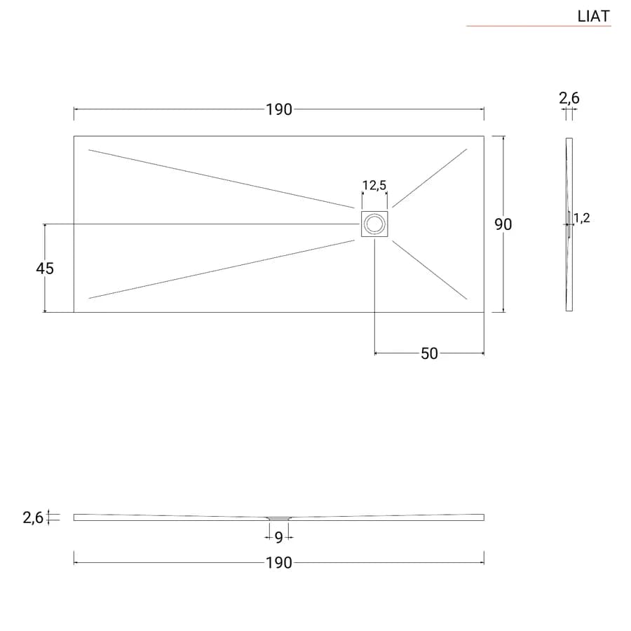 Piatto doccia 190x90 cm bianco effetto pietra riducibile - Liat