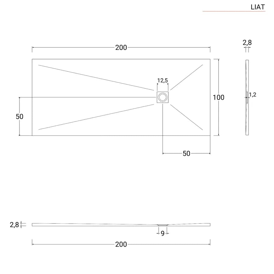 Piatto doccia 200x100 cm grigio effetto pietra riducibile - Liat