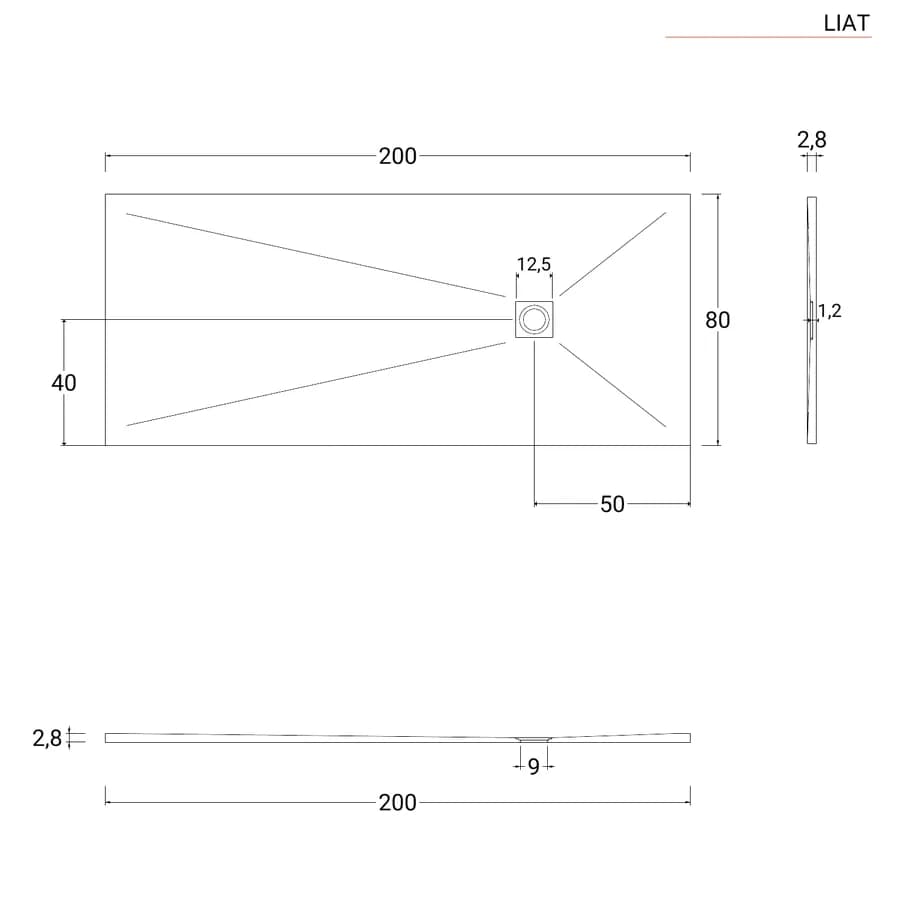 Piatto doccia 200x80 cm grigio effetto pietra riducibile - Liat