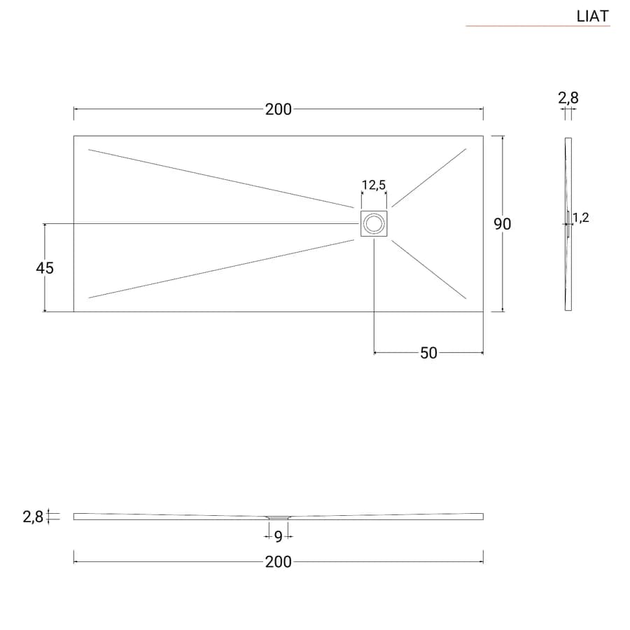 Piatto doccia 200x90 cm grigio effetto pietra riducibile - Liat