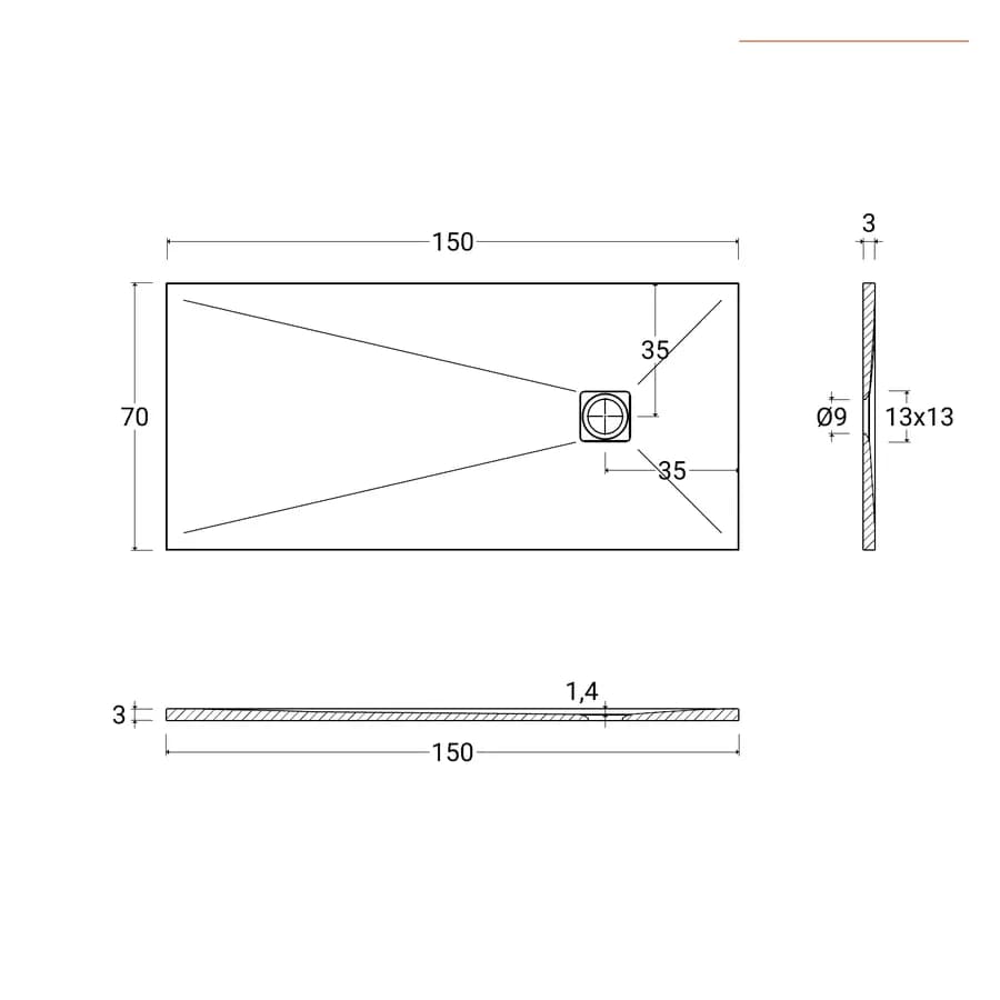 Piatto doccia 70 X 150 cm effetto pietra riducibile sabbia - Nalos