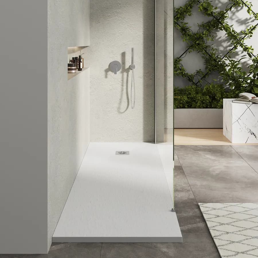 Piatto doccia 70 X 200 cm effetto pietra riducibile bianco - Nalos