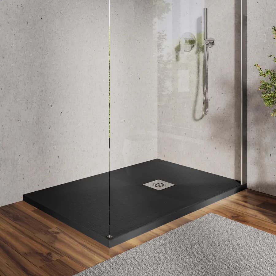 Piatto doccia 80 X 110 cm effetto pietra riducibile nero - Nalos