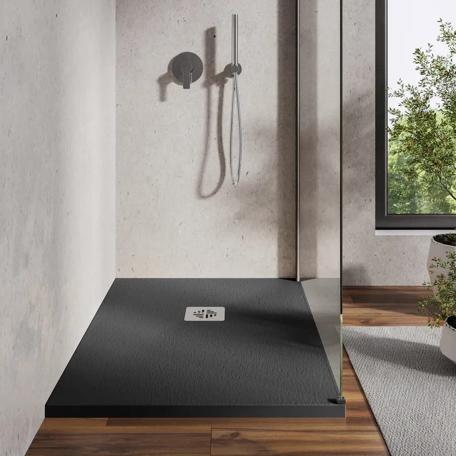 Piatto doccia 80 X 110 cm effetto pietra riducibile nero - Nalos