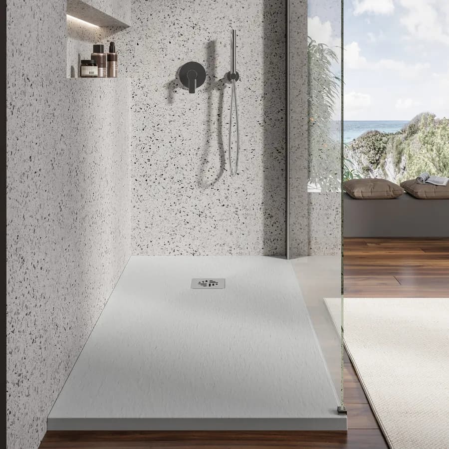 Piatto doccia 80 X 150 cm effetto pietra riducibile bianco - Nalos