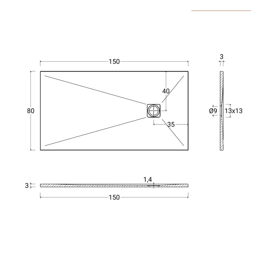 Piatto doccia 80 X 150 cm effetto pietra riducibile bianco - Nalos