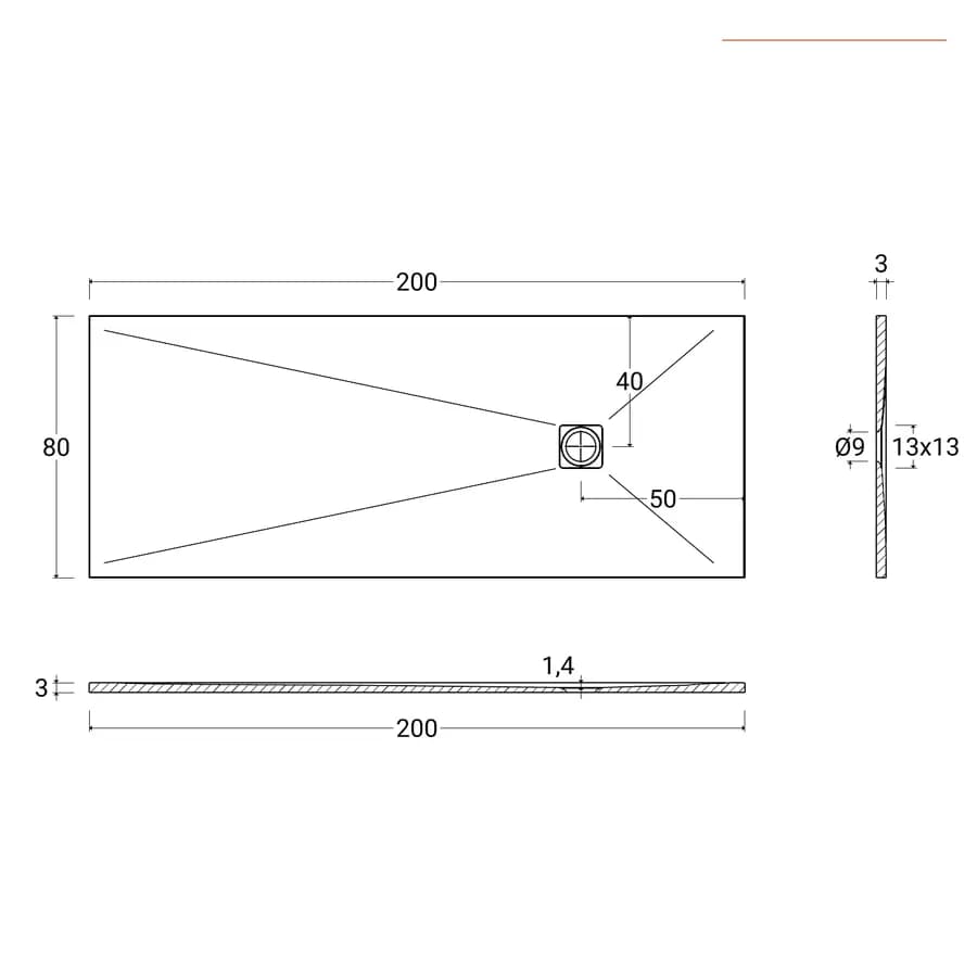 Piatto doccia 80 X 200 cm effetto pietra riducibile sabbia - Nalos