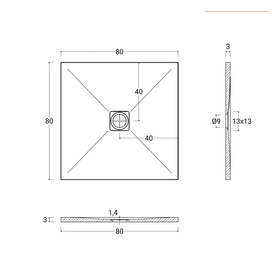 Piatto doccia 80 X 80 cm effetto pietra riducibile sabbia - Nalos