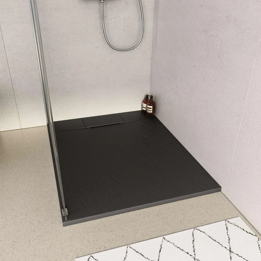 Piatto doccia 80x100 in resina effetto pietra ardesia nero - Kalf
