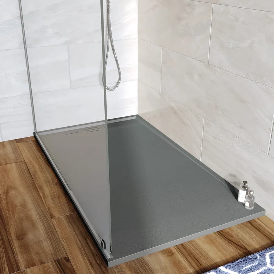 Piatto doccia 80x140 cm grigio scuro effetto pietra riducibile - Block