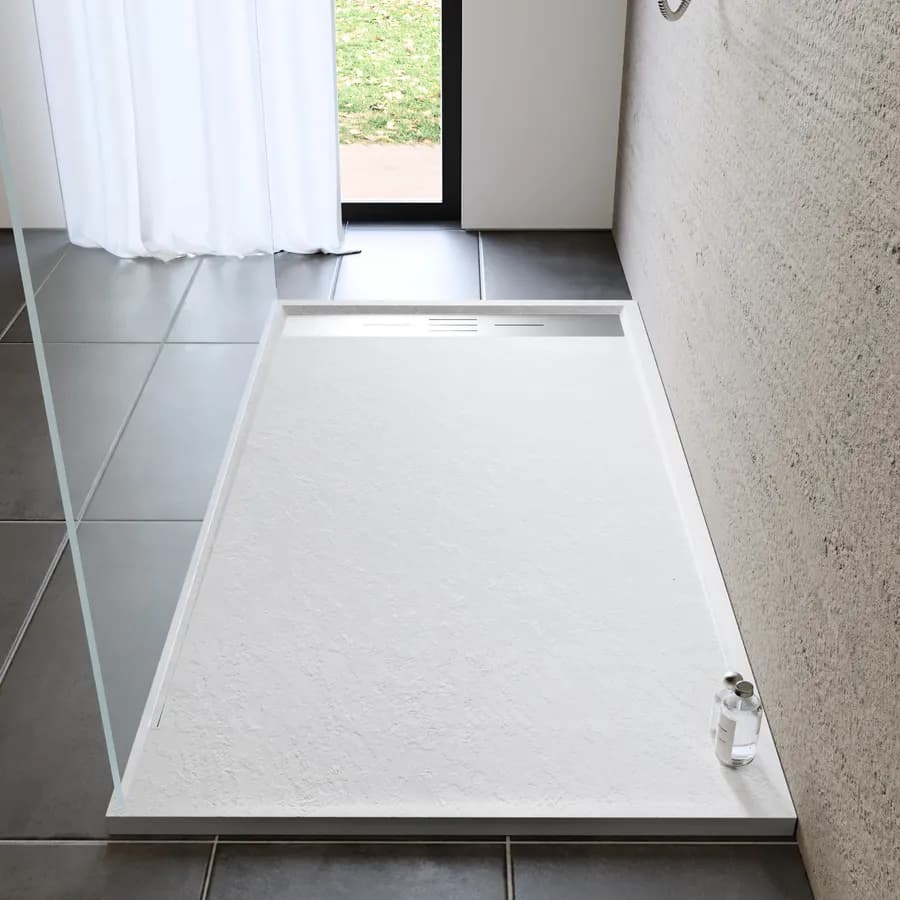 Piatto doccia 80x150 cm bianco effetto pietra riducibile - Trey