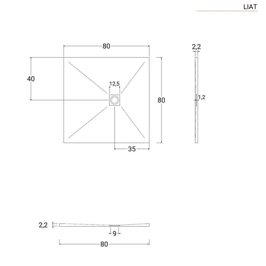 Piatto doccia 80x80 cm grigio effetto pietra riducibile - Liat