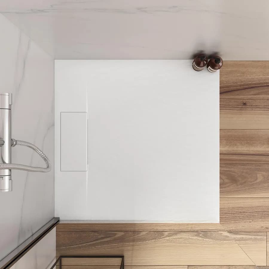 Piatto doccia 80x80 cm riducibile in resina effetto pietra ardesia bianco - Kalf